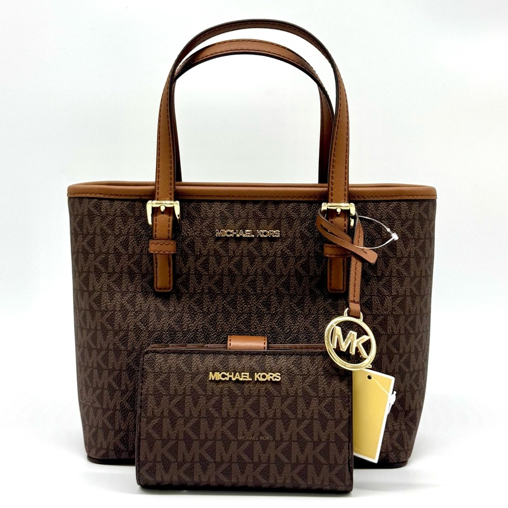 Michael Kors Jet Set Travel XS Logo Top-Zip Tote Bag & Matching Bifold Wallet